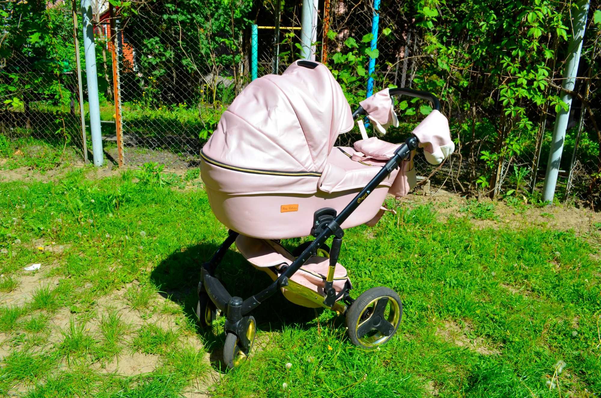 Коляска 2 в 1 MIKRUS Baby Collection Onyx Экокожа Gold — Pink