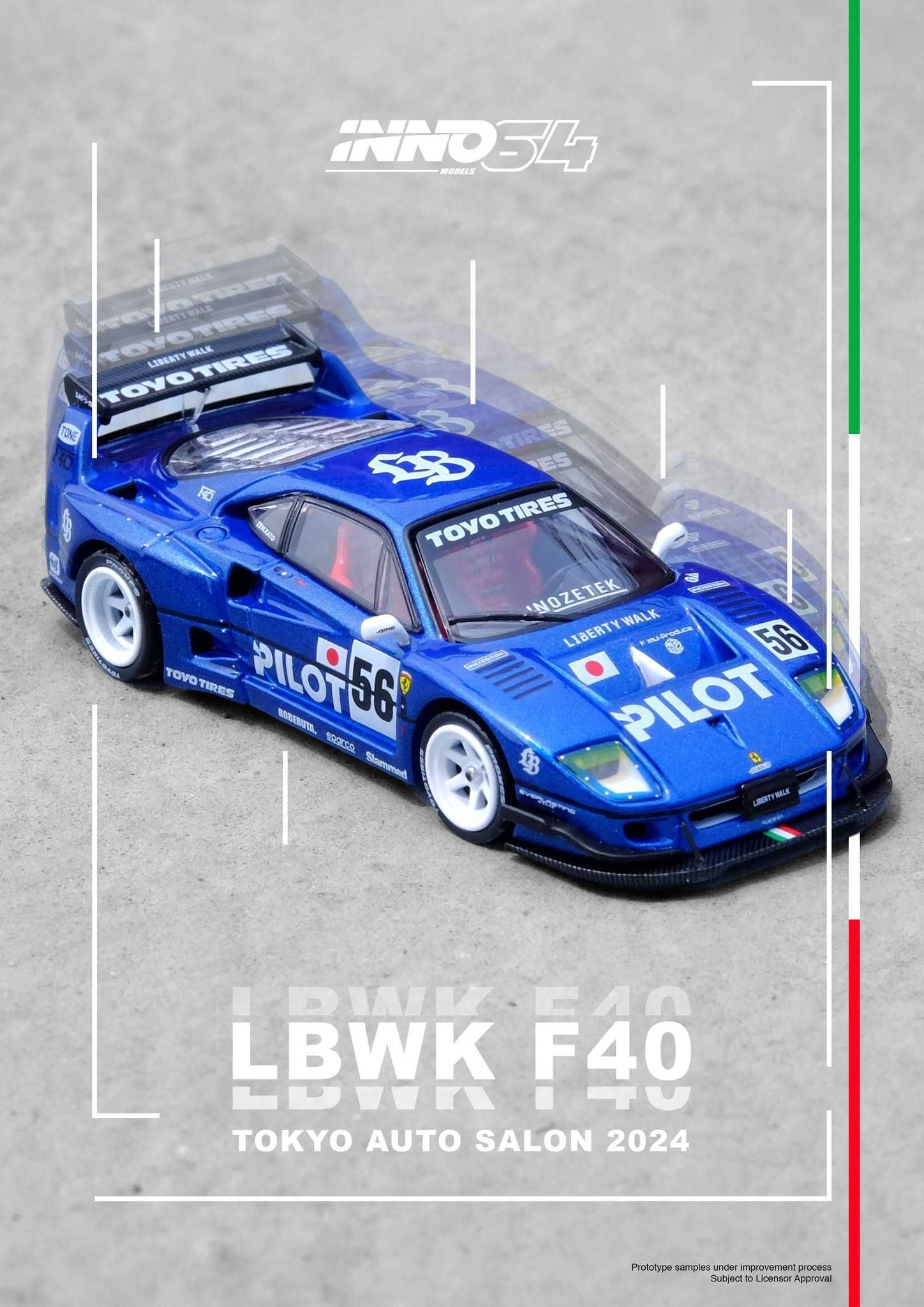 Ferrari LBWK F40 Tokyo Auto Salon 2024 Blue Inno64 1:64