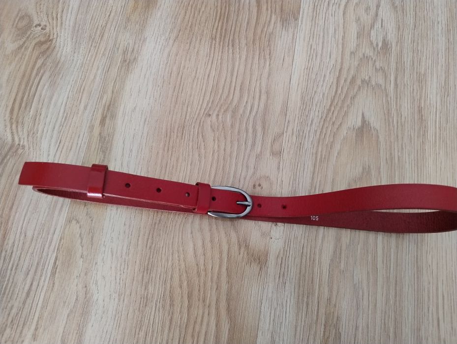 Pasek damski skóra naturalna czerwony, marmurek 18 mm