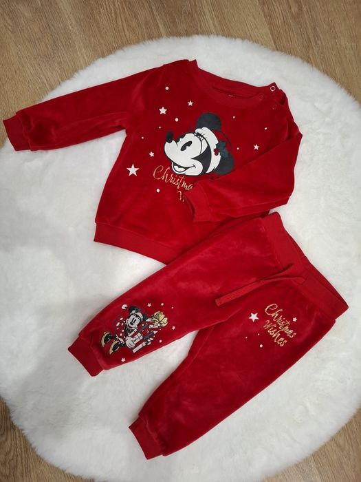 Dres, Minnie Mouse świąteczny zestaw, Disney, welurowy, rozmiar 80