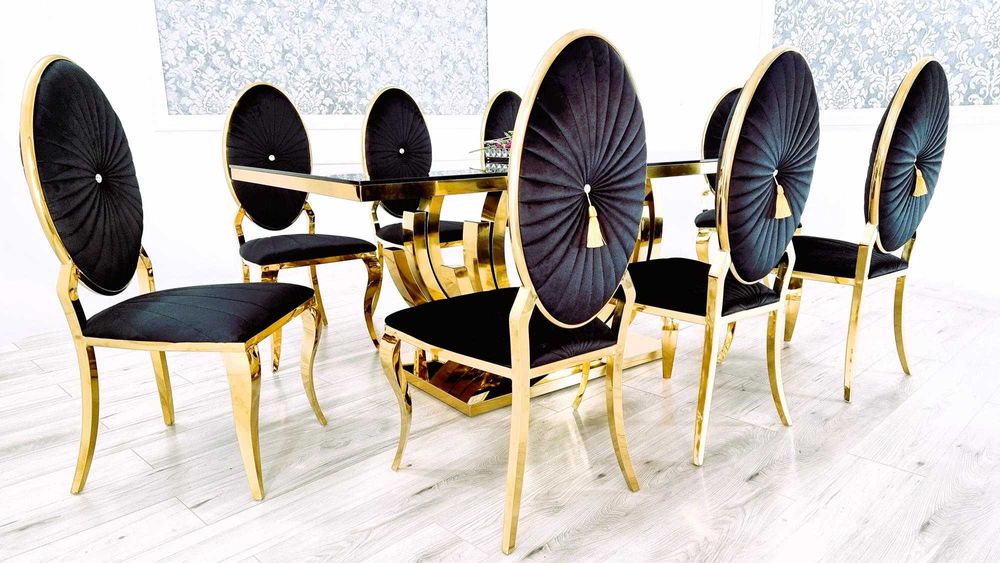 Jadalnia Glamour GOLD Stół NEXT + 8 krzeseł OVAL Premium