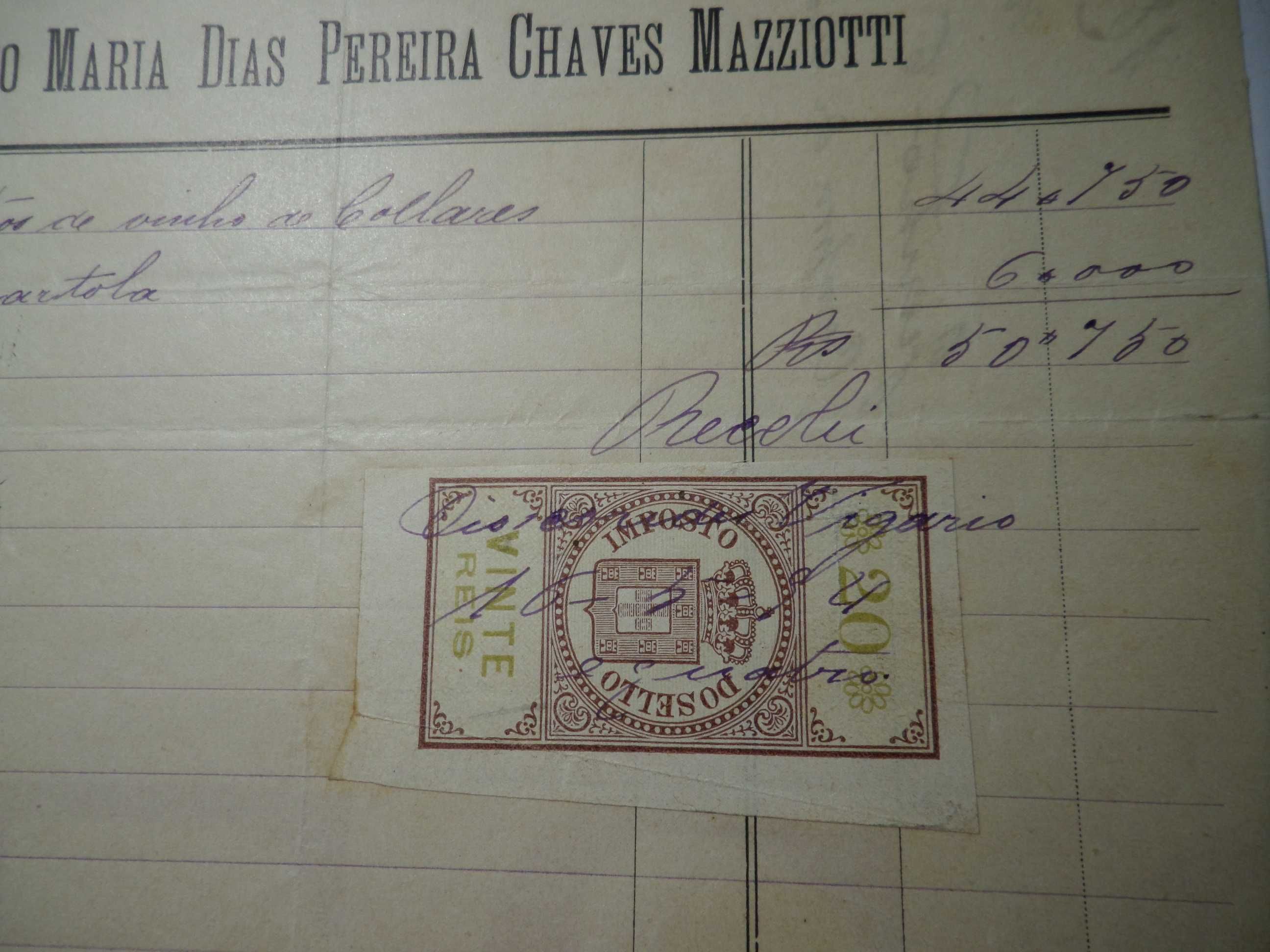 Documento / Recibo com selo 20  Reis. Ano  1894