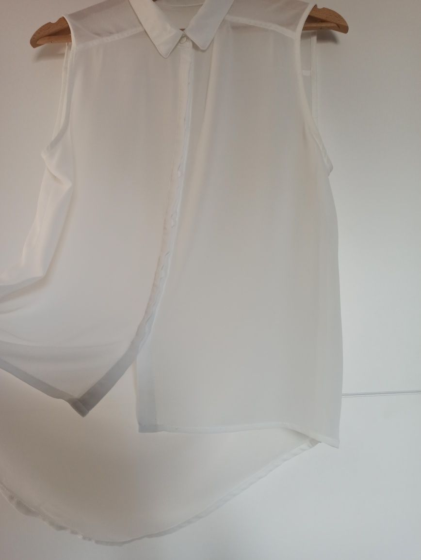 Koszula biała kremowa mgiełka transparentna bez rękawów top bluzka 38
