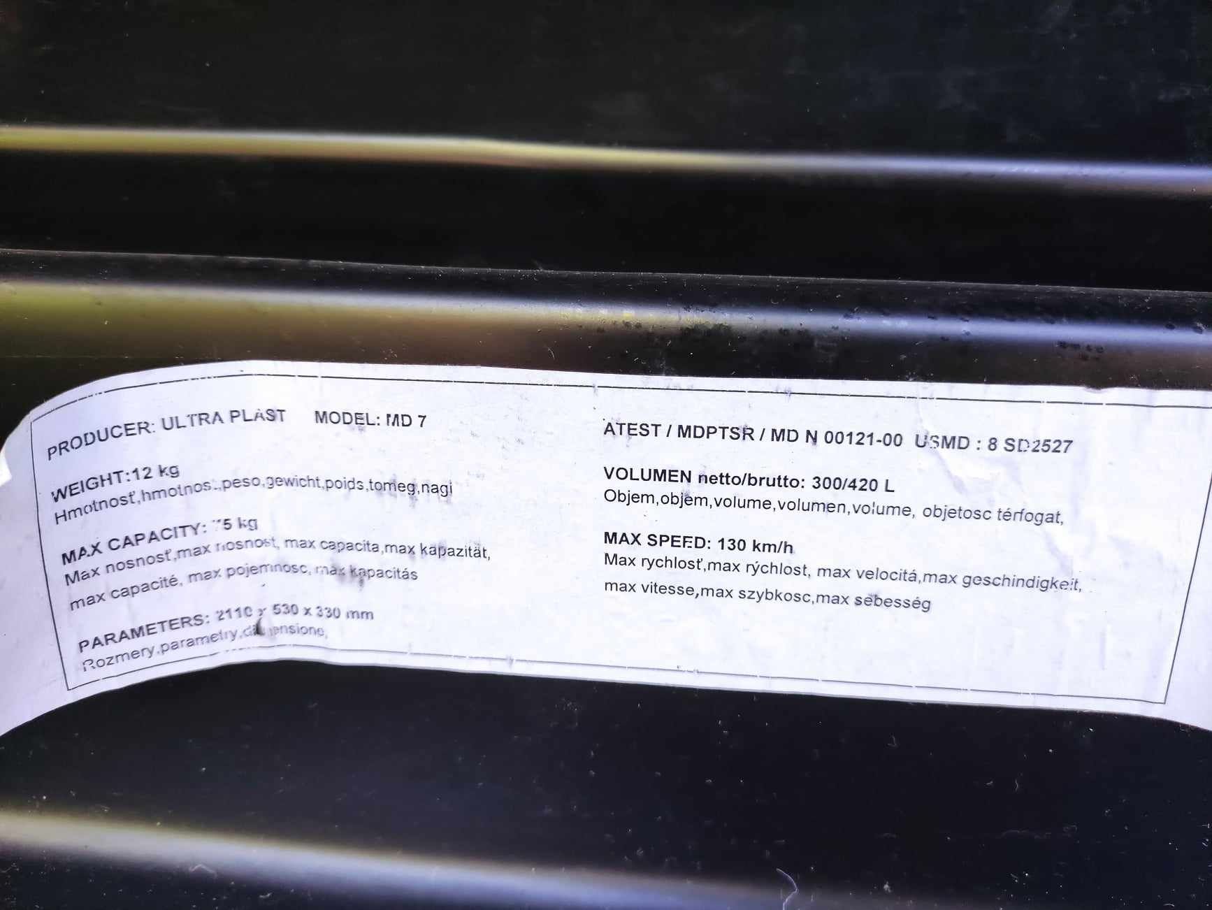 Dachbox/bagażnik dachowy Ultra PLAST 2110x530x330