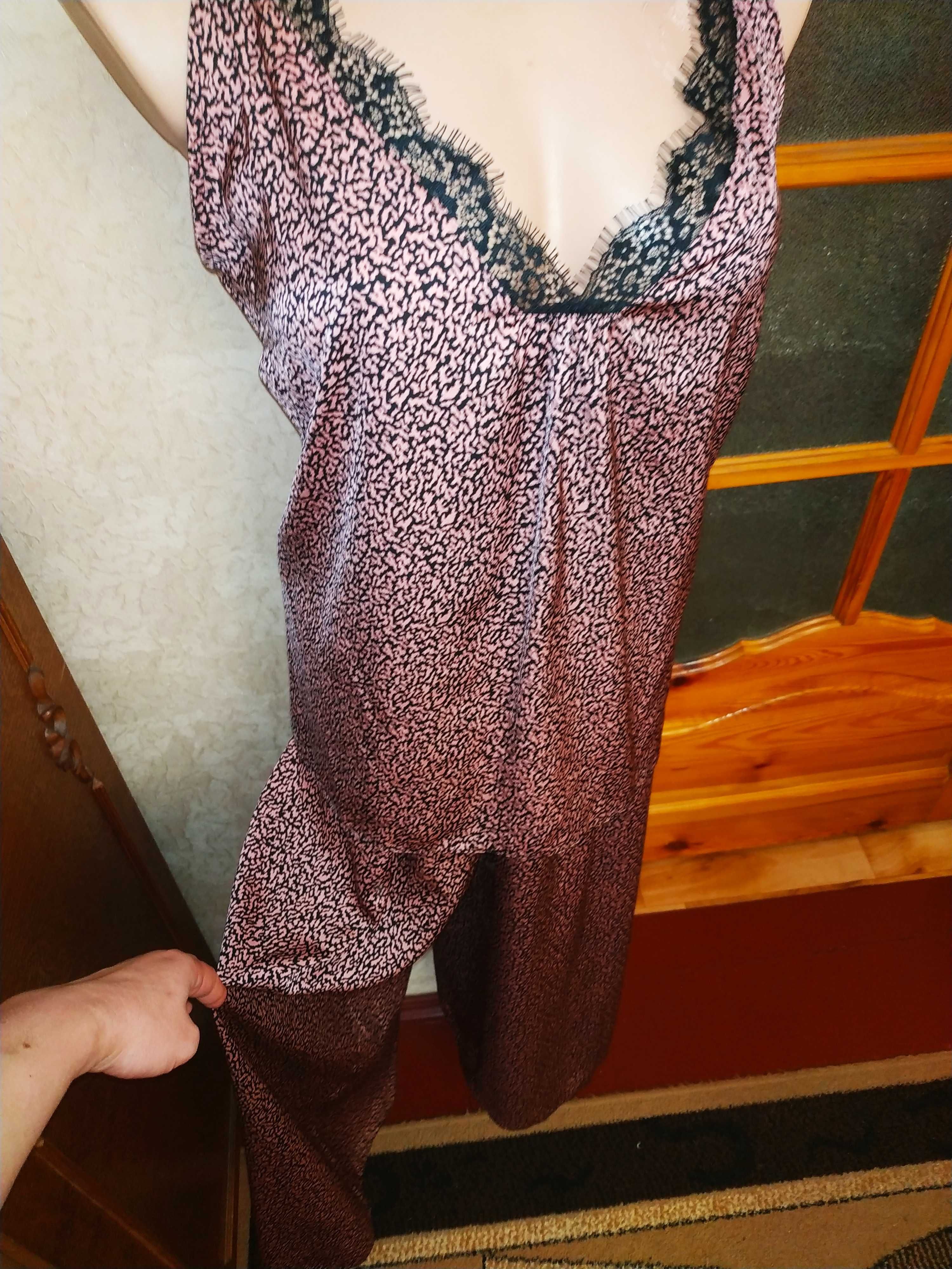 Эротическая шелковая пижама большого размера с кружевом, батал 56 разм