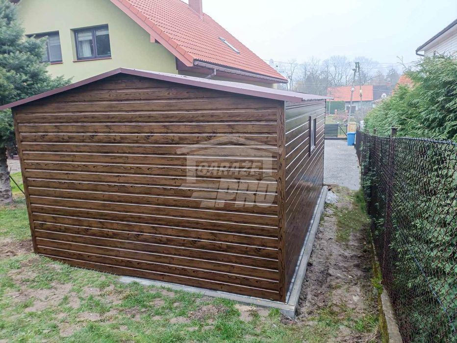 Garaż blaszany 4x6m Brama uchylna drzwi okno drewnopodobny dach  GP446