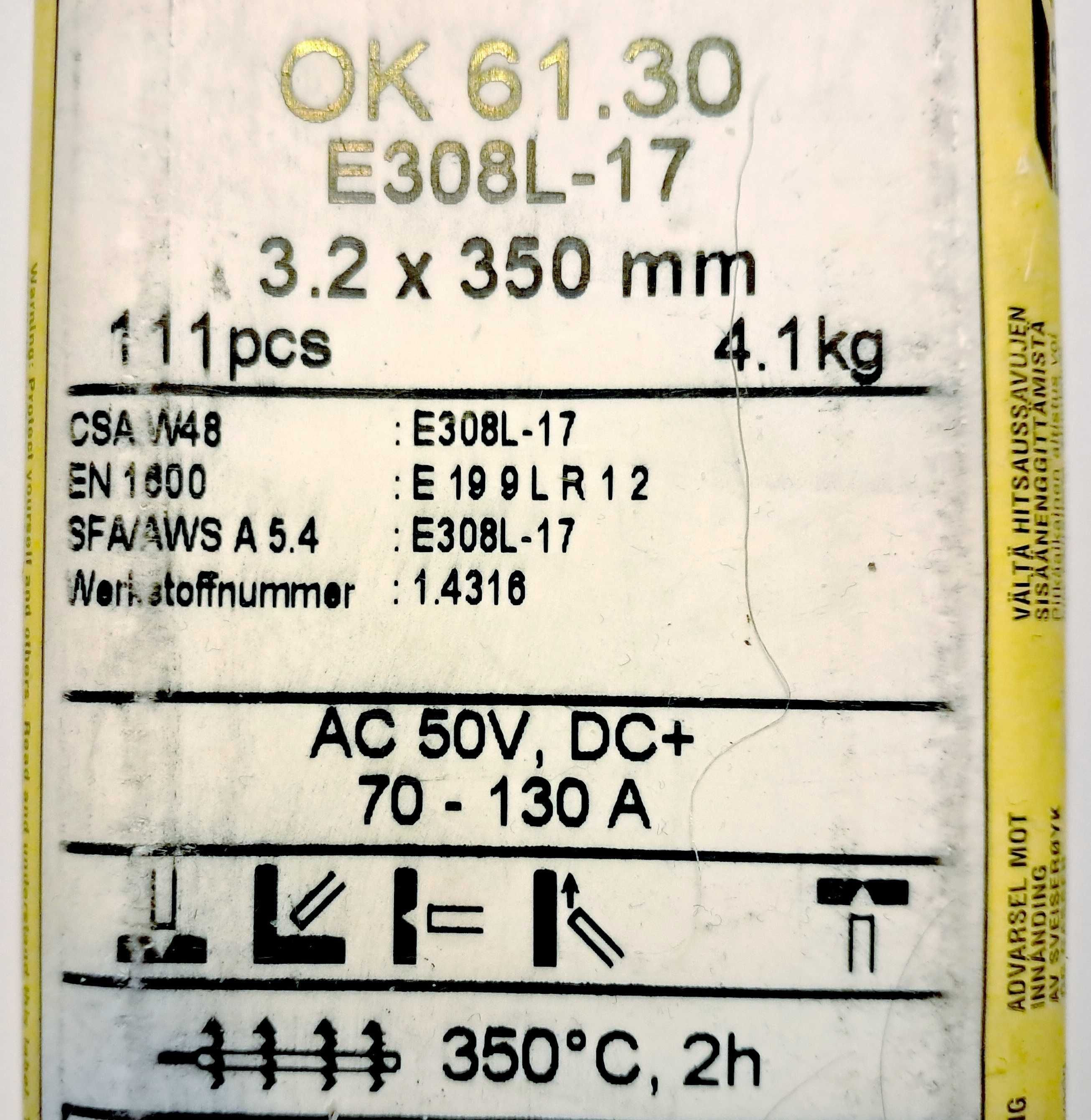 Elektrody otulone kwasoodporne ESAB OK 61.30 (E308L-17), 3,2 x 350 mm