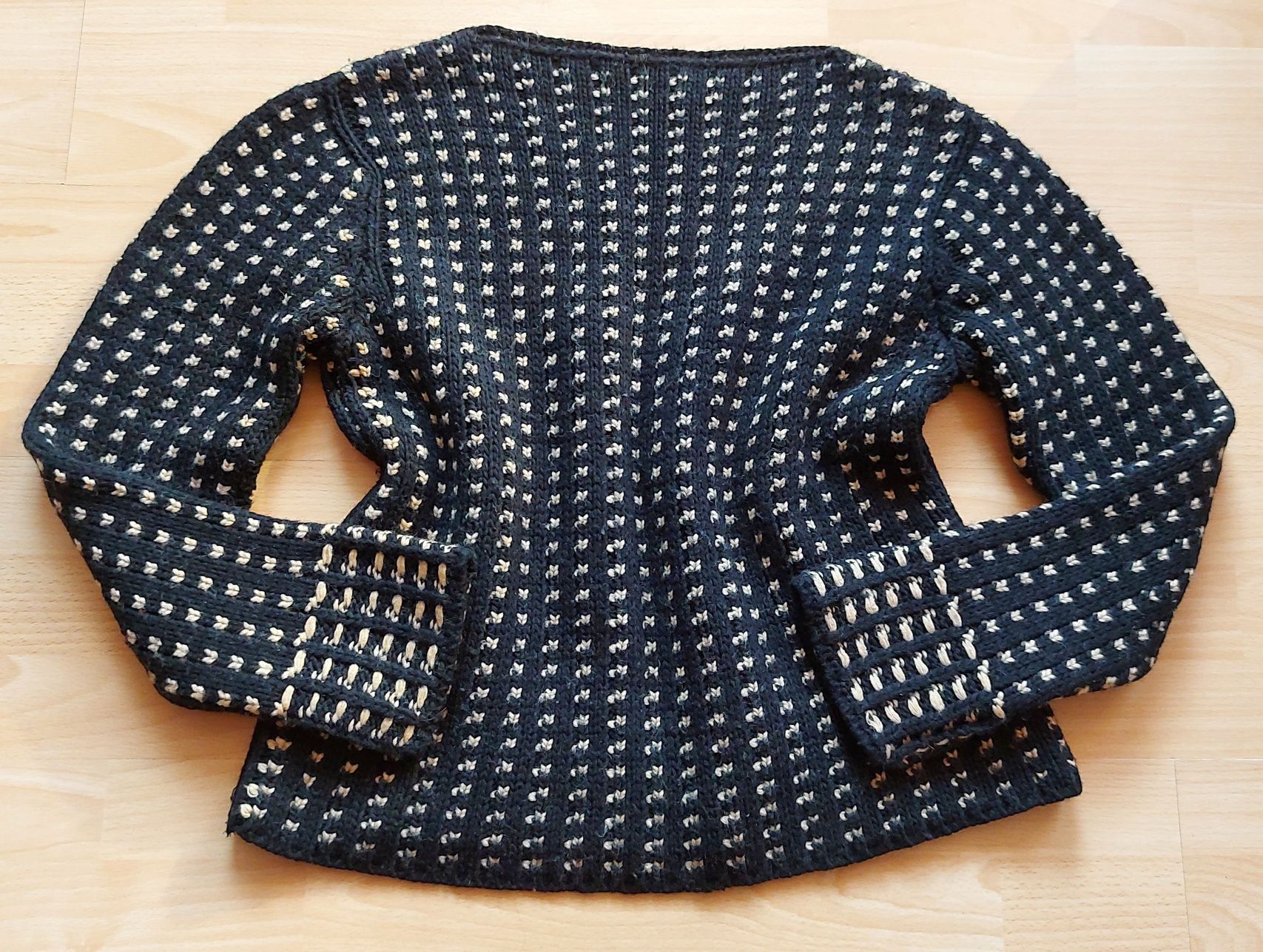 Oryginalny sweter Lecomte 40, czarno-beżowy, wełna merino