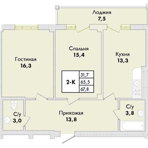 2-кімнатний простір для щастя 67,1м2. Дитячий садок та школа поруч