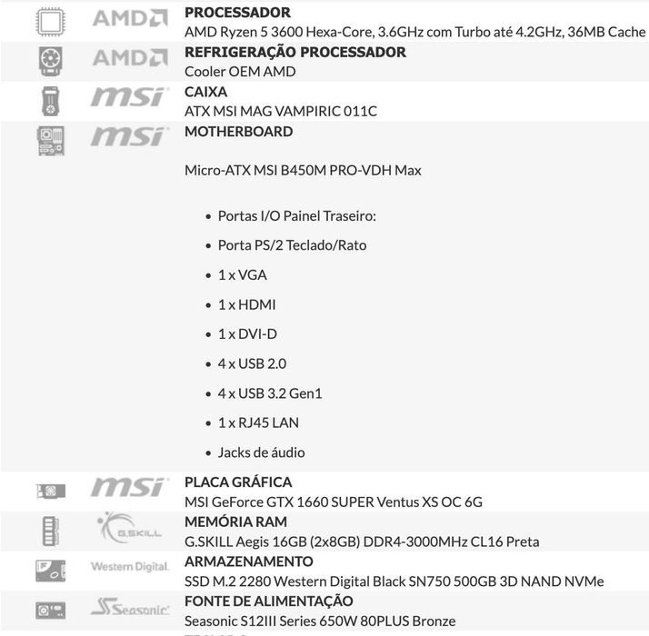 PC Gaming AMD Ryzen-5 16GB RAM