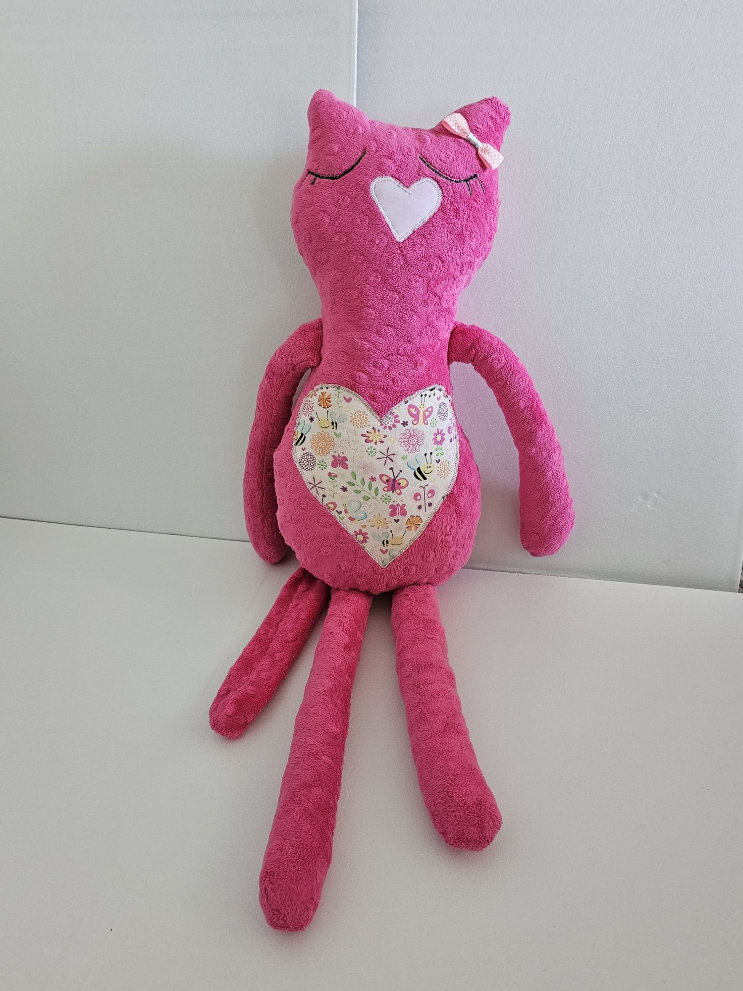 Maskotka DUŻY kot z polaru minky różowy 75 cm handmade