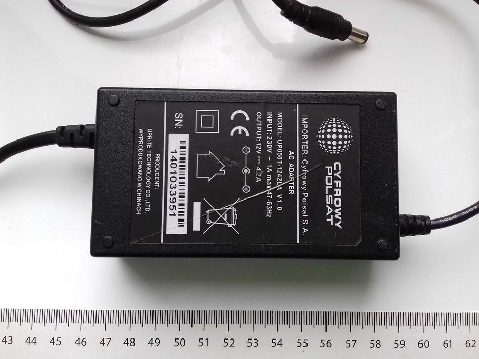 Zasilacz DC 12V - 4,2A = 50,4W, 5,5mm x 2,1mm Cyfrowy Polsat UP050T-12