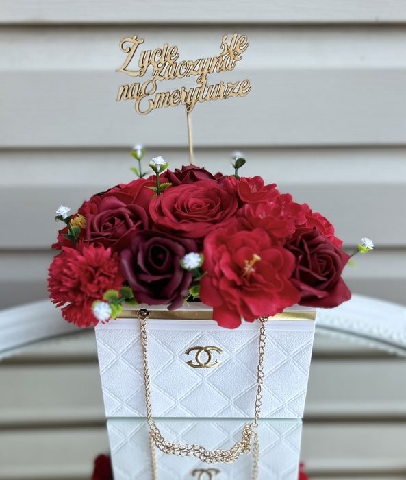 Bukiet kwiaty mydlane flower box torebka chanel prezent