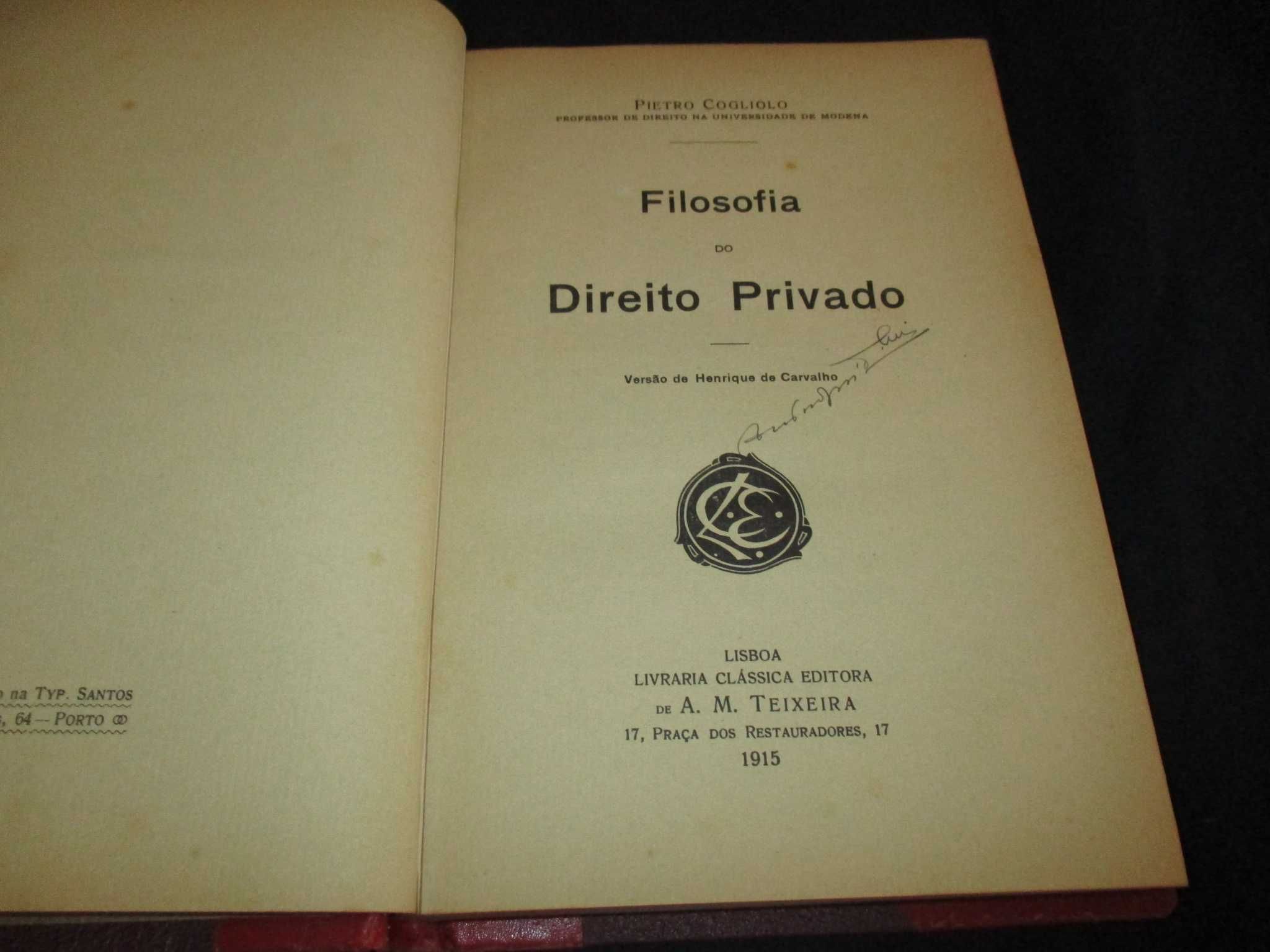 Livro Filosofia do Direito Privado Pietro Cogliolo 1915