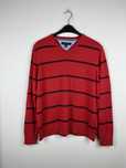 Czerwony sweter męski w paski Tommy Hilfiger rozmiar L fit M crewneck
