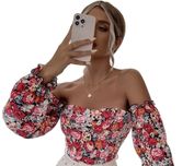 Top kwiatowy koszulka bluza letnia koszula falbanka nadruk kwiaty