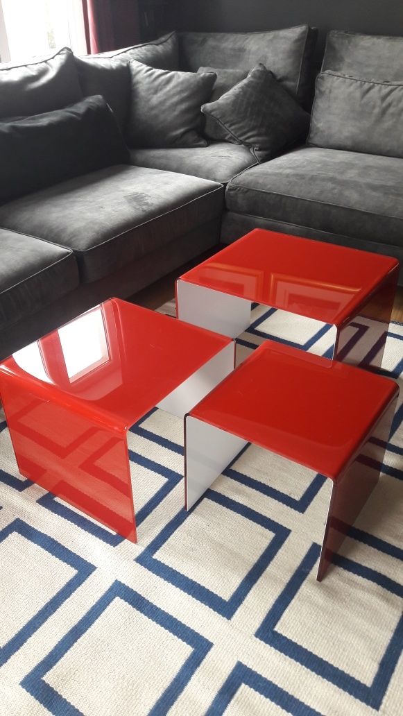 Komplet 3 szt Nowoczesny Designerski Szklany Stolik Kawowy Priam