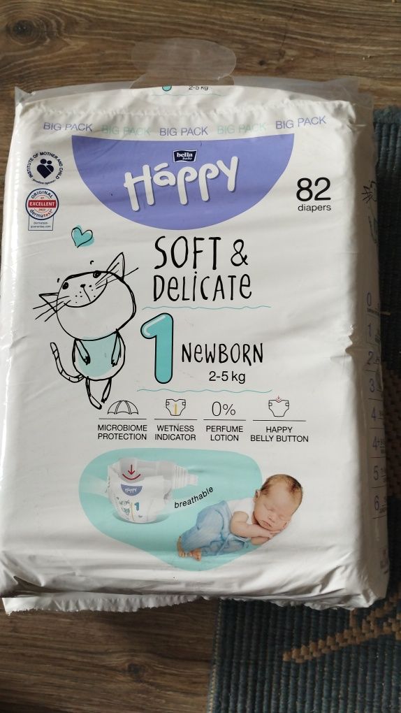 Pieluszki happy soft & delikate 1 -  202 sztuk