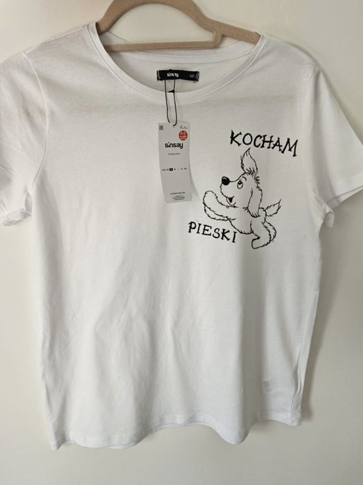 Koszulka T-shirt crop top bluzka custom piesek S Sinsay