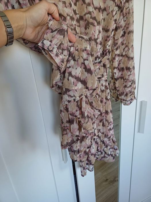 Sukienka nowa z metką wzór brązowa beżowa falbana sinsay 34 XS