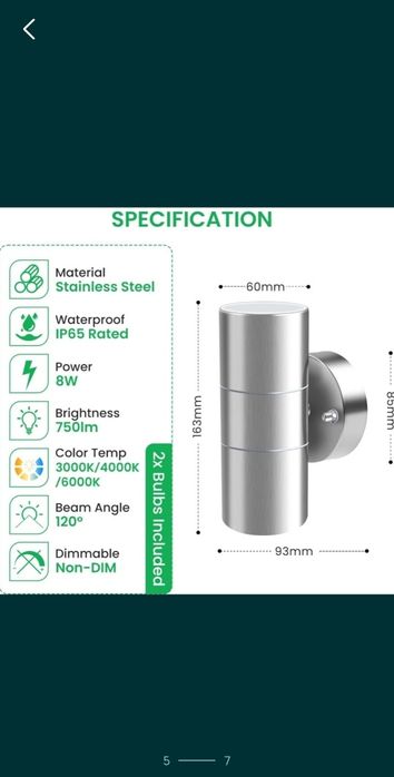 Lampa Ścienna LED ALUSSO 8W Góra-Dół IP65, 3 Kolory, GU10, Zewnętrzna