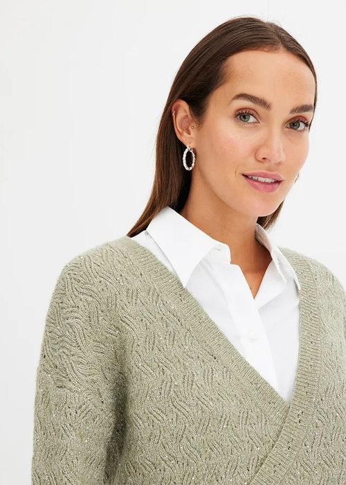 B.P.C sweterek kopertowy z połyskiem kolor trawy morskiej ^40/42