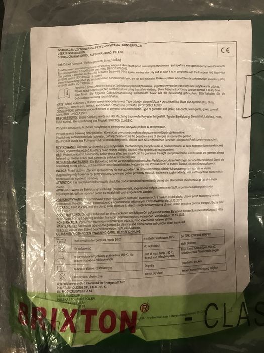 Spodnie robocze NOWE ogrodniczki ochronne Brixton zielone rozmiar 52