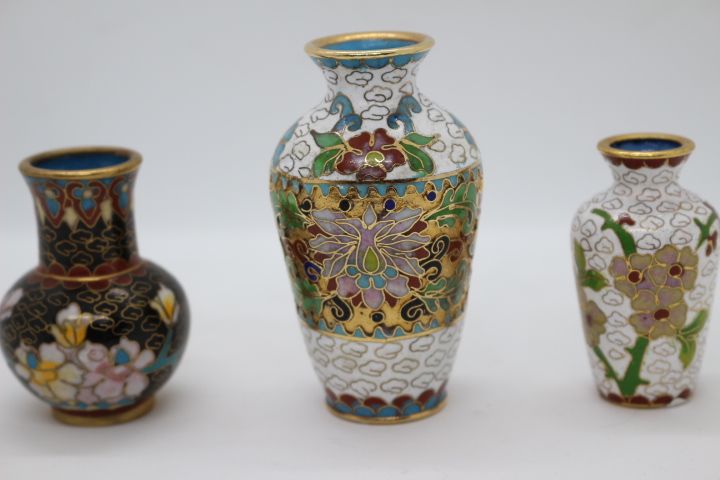 Conjunto de 3 Jarras Chinesas em Metal Cloisonné 7,5 A cm
