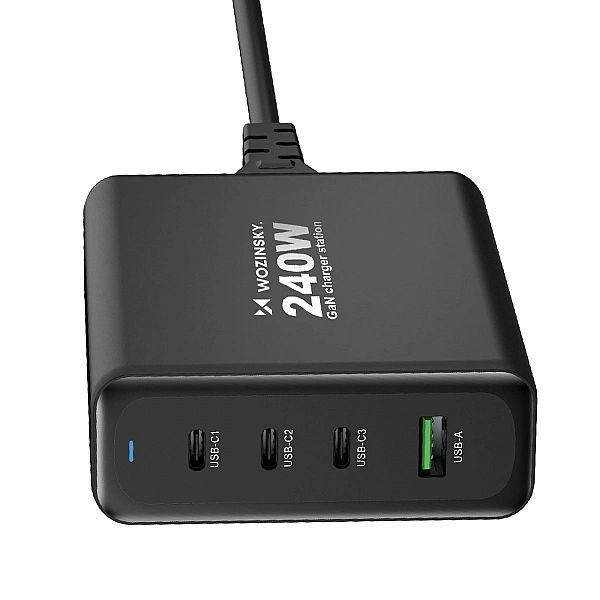 Ładowarka sieciowa GaN Wozinsky Wgcsb 240w Usb-a / 3 x Usb-c - czarna