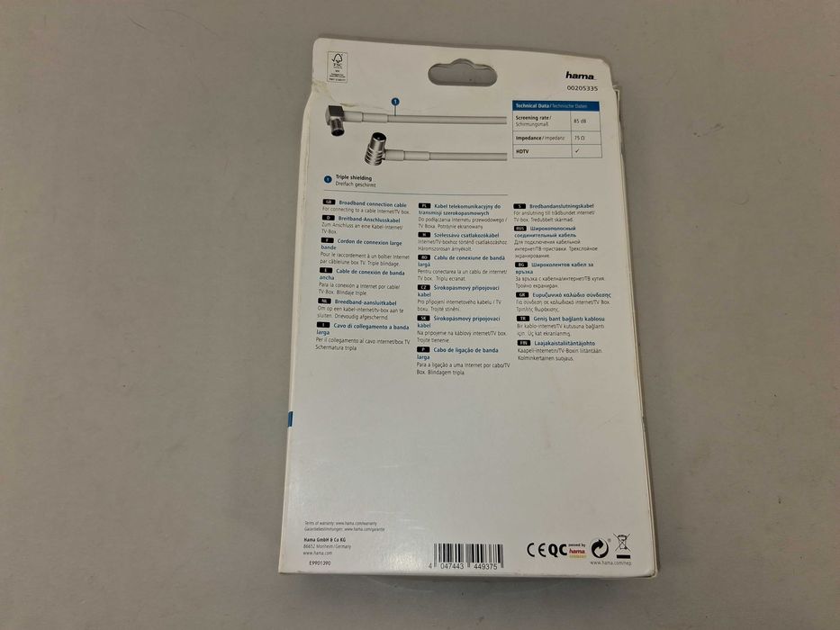 N124 Kabel Antenowy TV-SAT HAMA 5M Wtyki Kątowe Złącza CoaxWiclic 85dB