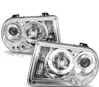 CONJUNTO DE FARÓIS PARA CHRYSLER 300C 05-10 ANGEL EYES + LEDS CROMADOS