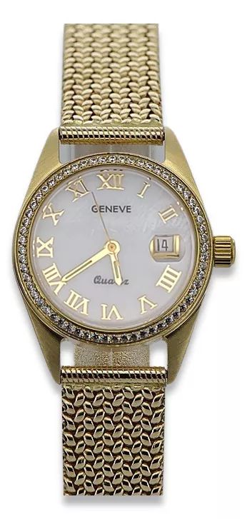 Złoty zegarek damski 14k Geneve z perłową tarczą lw078ydpr&lbw003y Wr