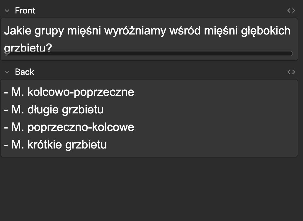 Fiszki ANATOMIA Grzbiet - schematy, pytania teoretyczne itd