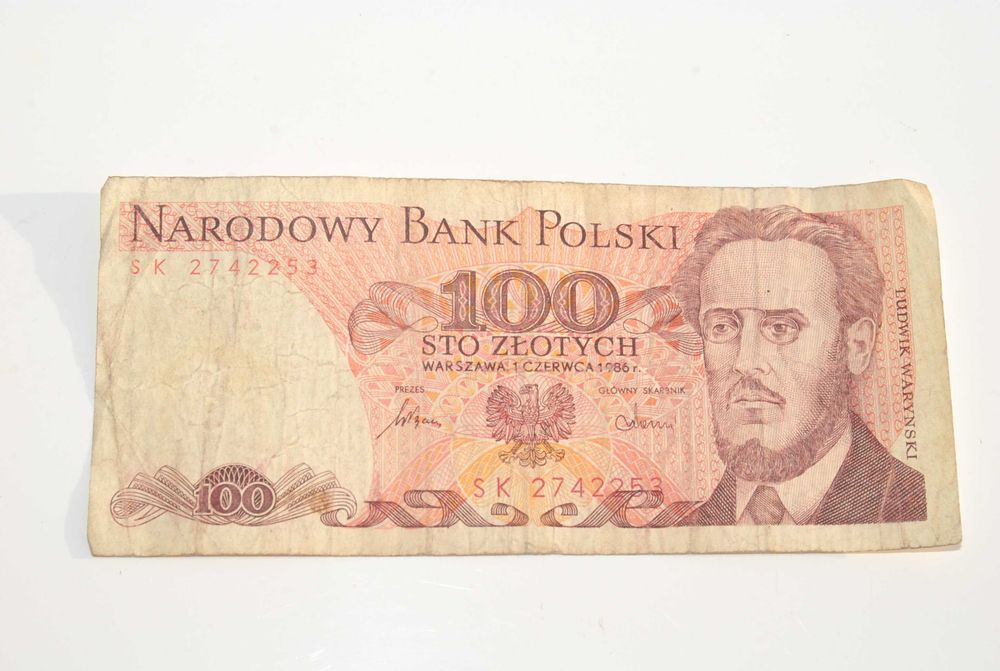 Stary banknot 100 złotych Waryński 1986 antyk