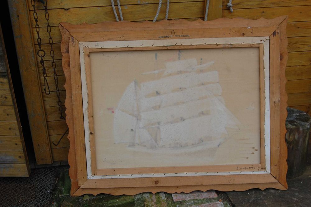 Piękny stary duży obraz olejny  na płótnie marynistyka