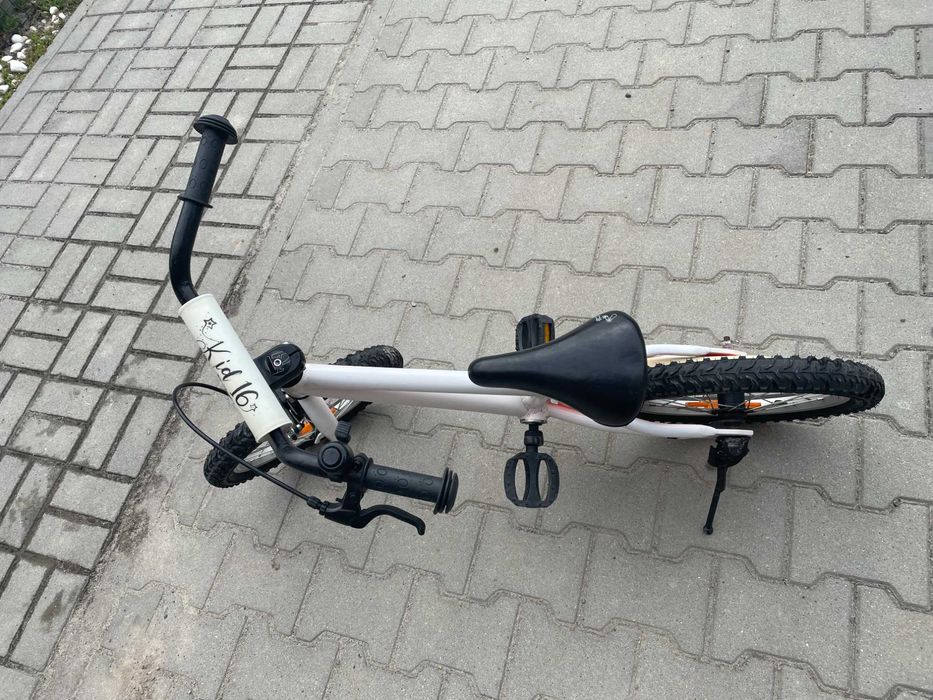 Różowo-biały rower 16'' + kółka wspomagające + nóżka, M-Bike Kid 16''
