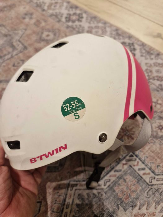 Kask dziecięcy Btwin biało-różowy