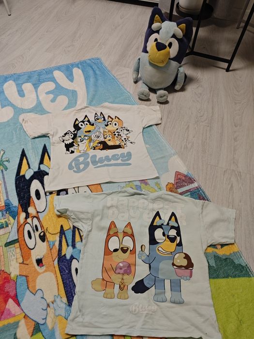 2x koszulka, pluszak, kocyk Bluey