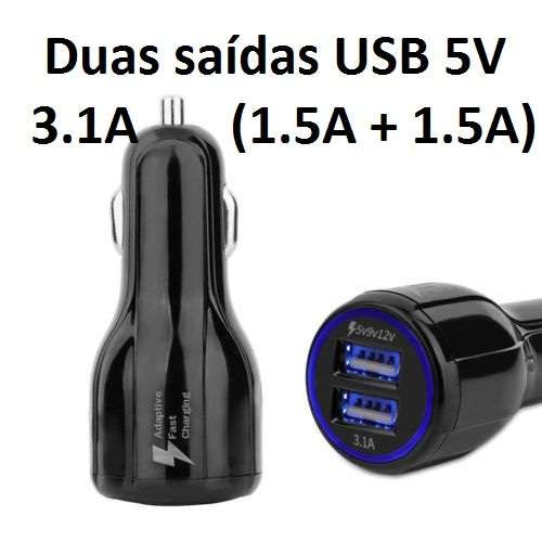 Carregador 12V ou 24V com 2 saídas USB