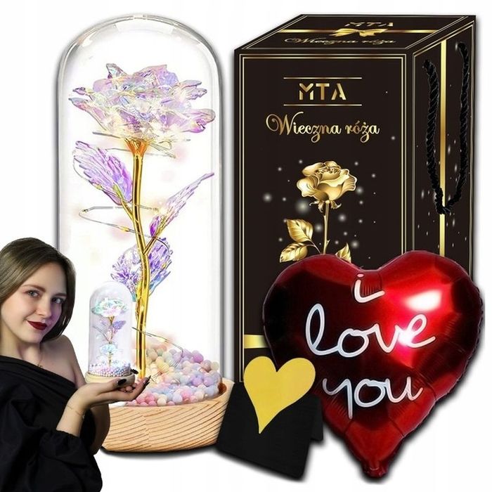 Wieczna Róża W Szkle Świecąca Led Prezent Na Dzień Matki, Kobiet Dla M
