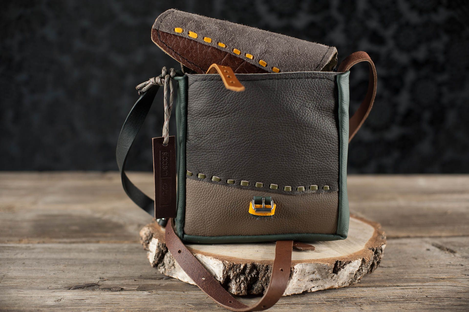 torebka zamszowy patchwork handmade leathercraft