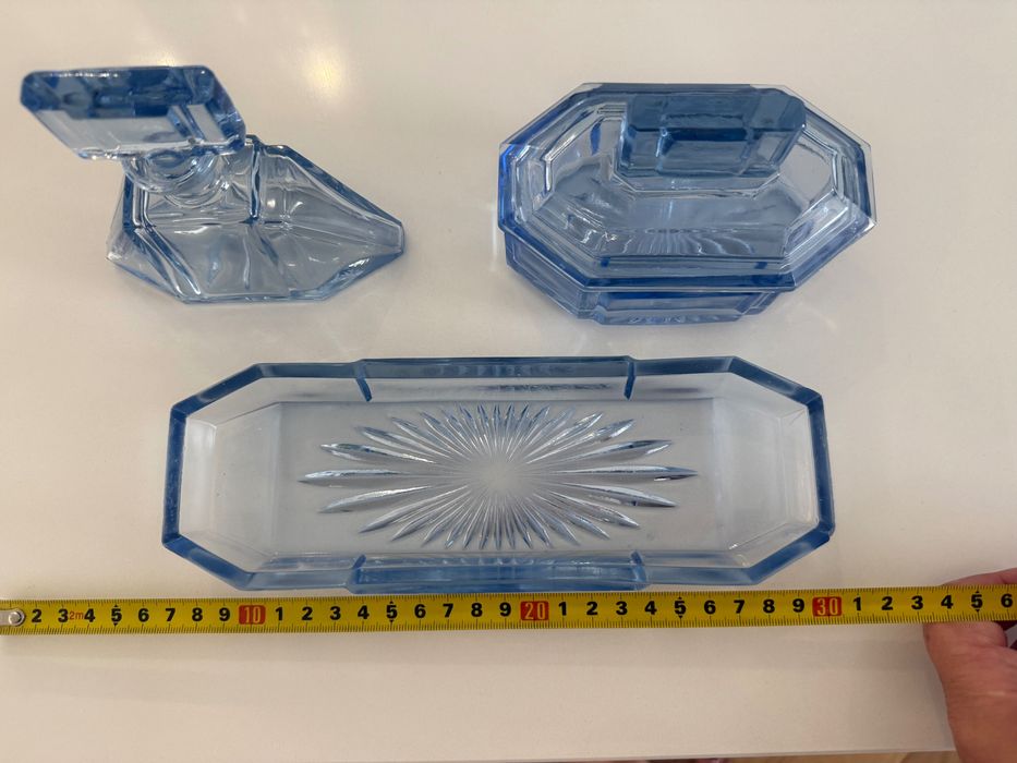 Art deco przepiękny zestaw karafka, żardiniera, tacka, szkło kryształ