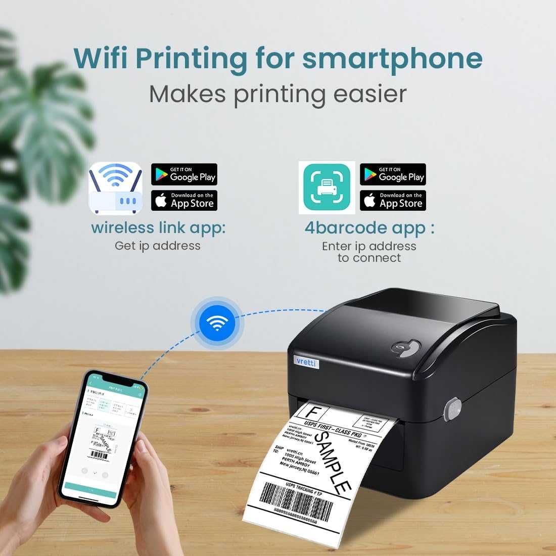 Vretti WIFI Drukarka termiczna WiFi/USB do etykiet kurierskich