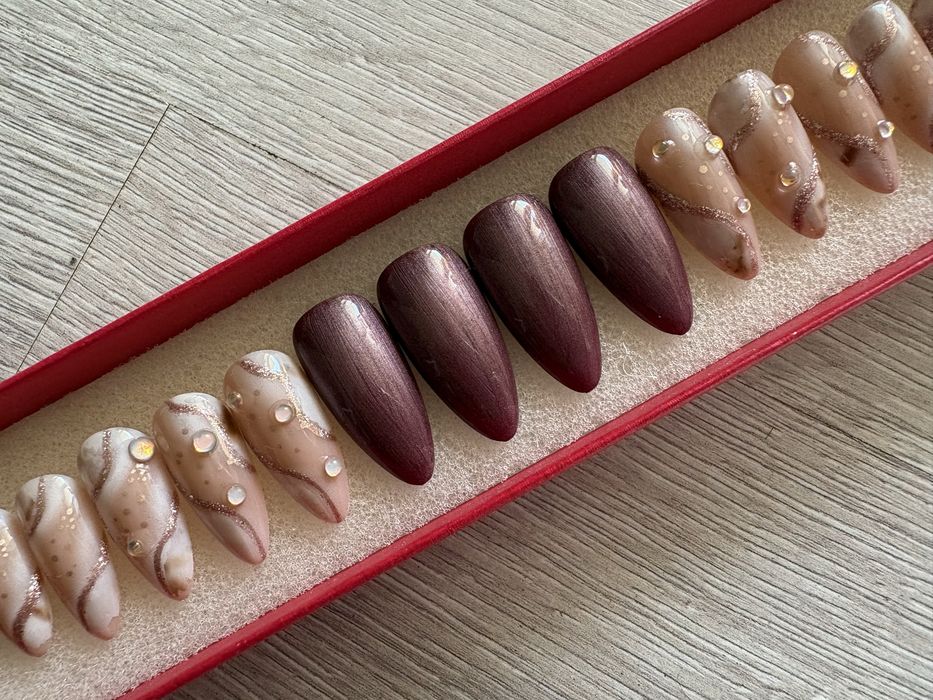Ręcznie malowane sztuczne paznokcie, press on nails, tipsy handmade