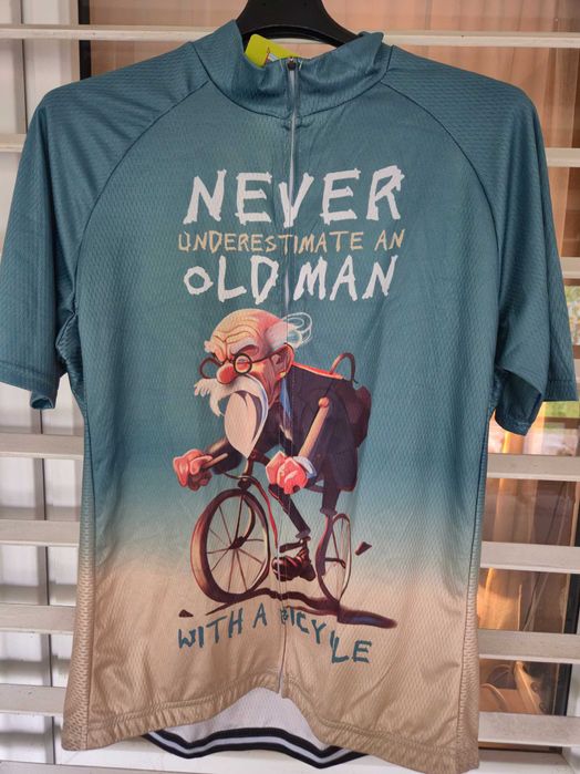 Koszulka rowerowa "Never Underestimate Old Men with a Bike" zielona L