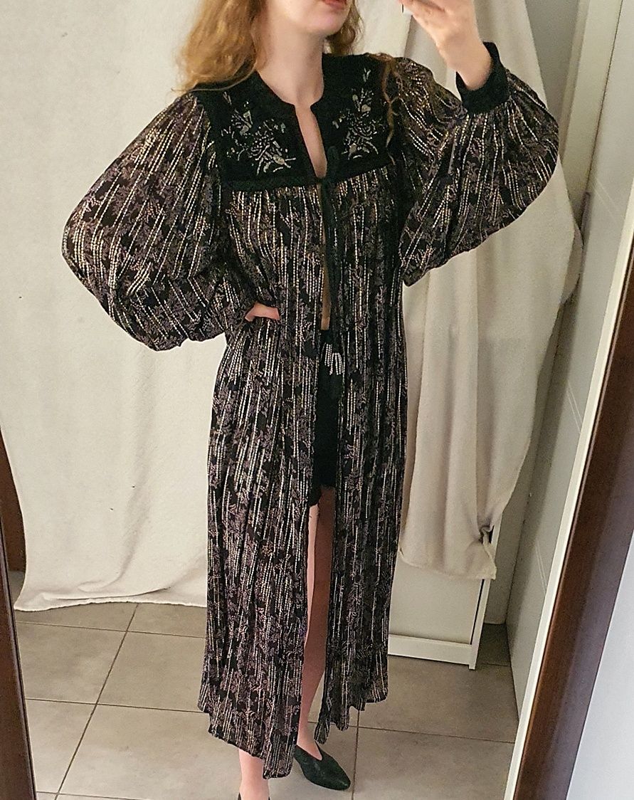 Kimono Zara narzutka booho bufiaste rękawy haft