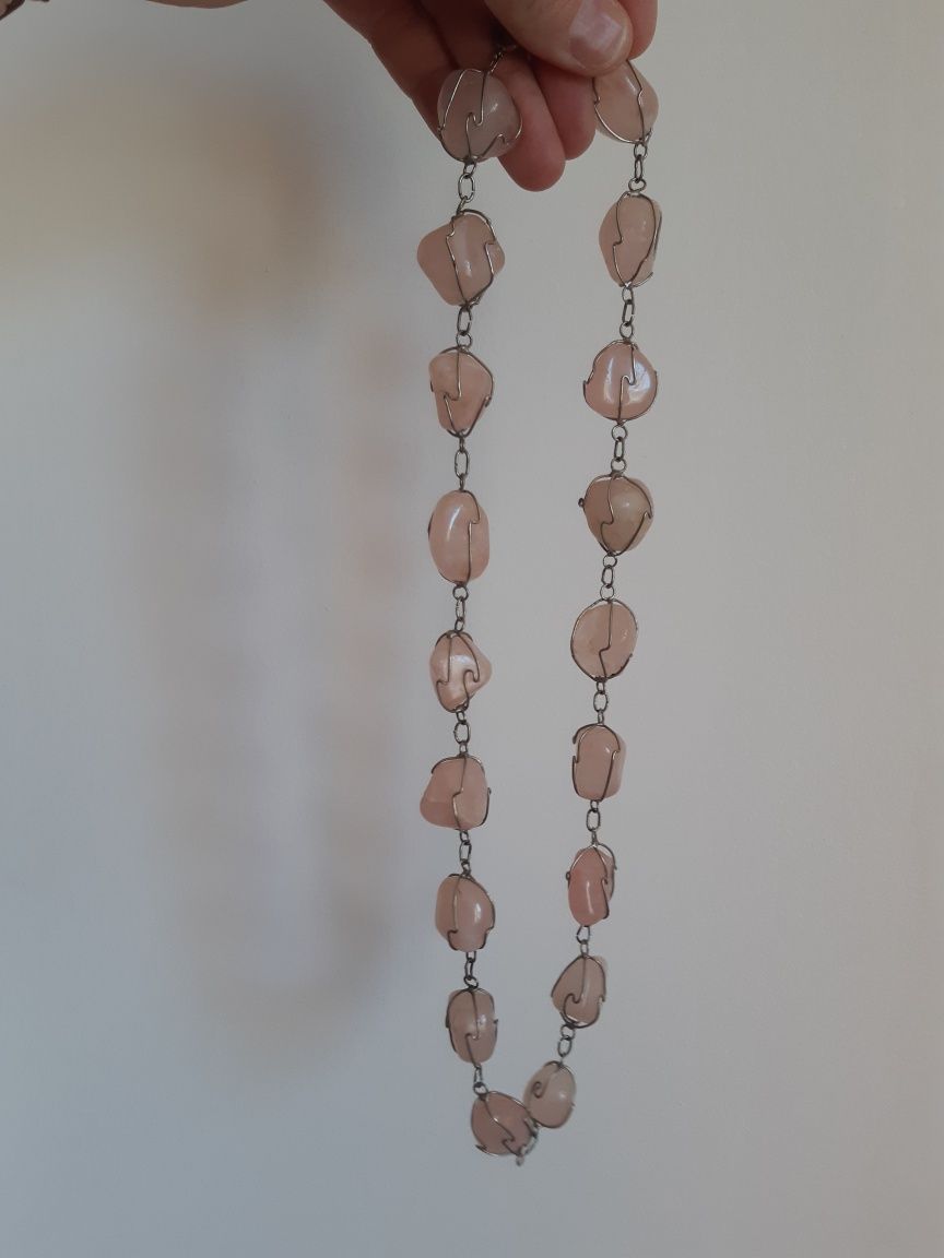 Piękny naszyjnik Kwarc różowy handmade