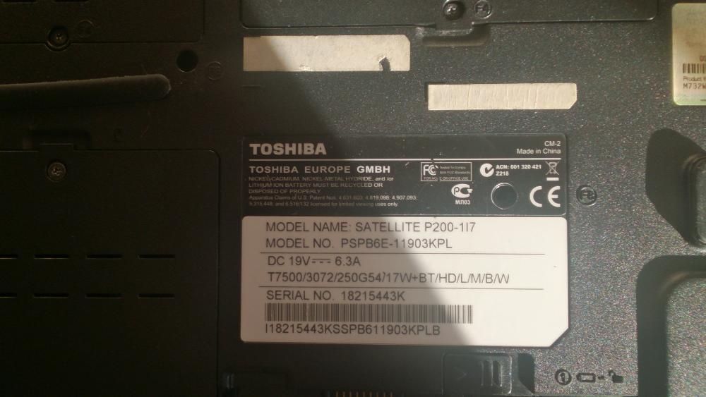 Toshiba P200-1I7 (uszkodzony) na częśći