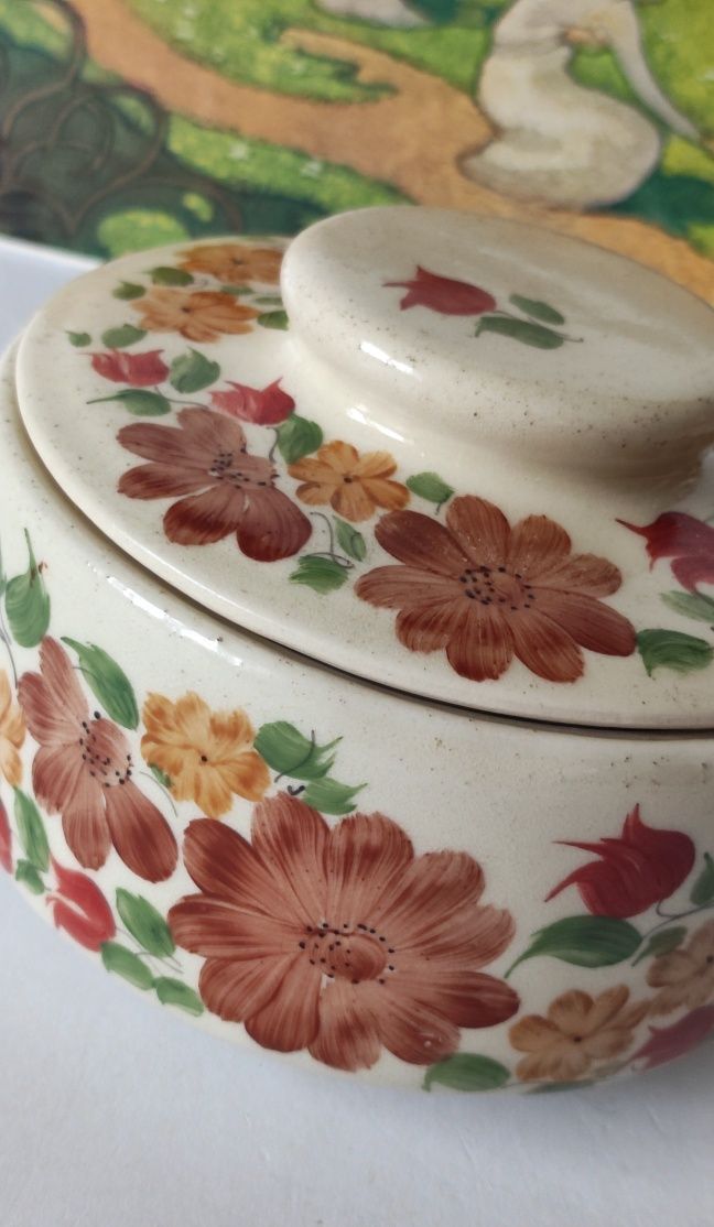 Bomboniera piękna stara ceramika ręcznie malowana