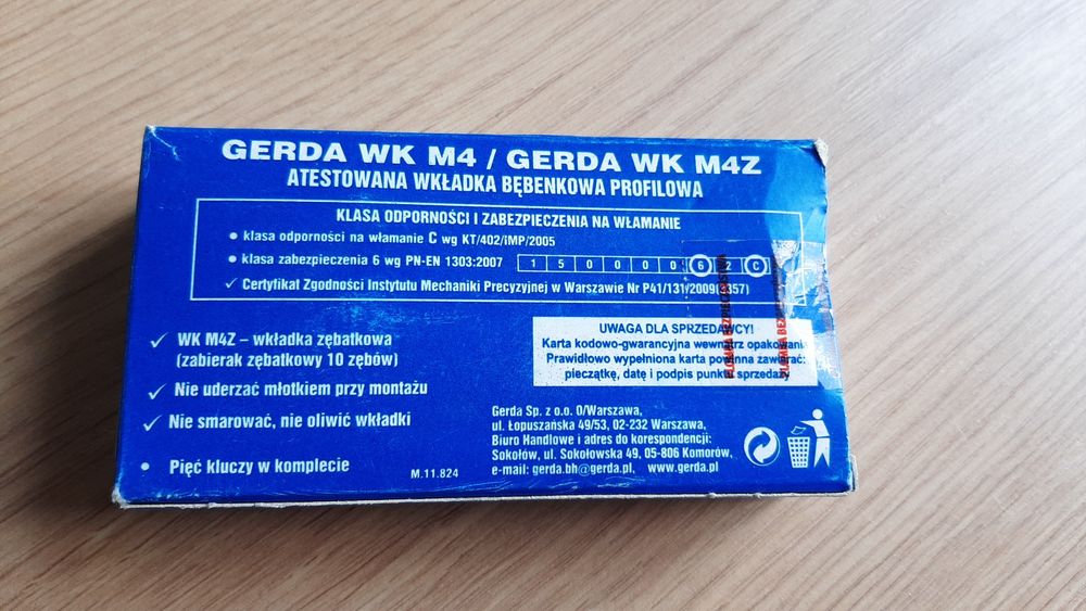 Wkładka bębenkowa Gerda 30/45 + 3 klucze. Zamek do drzwi budowlany